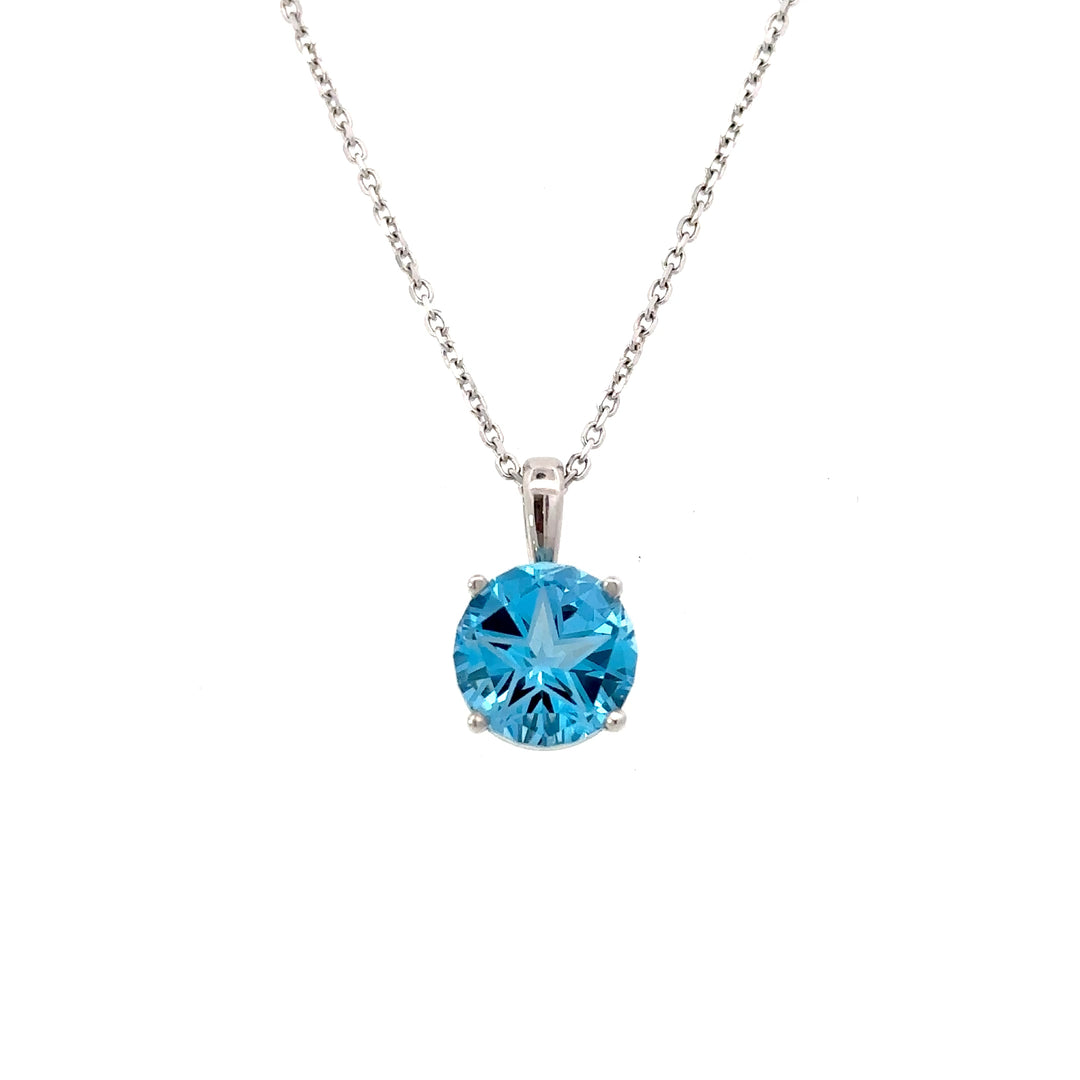 Lone Star Cut Blue Topaz Yellow Gold Necklace