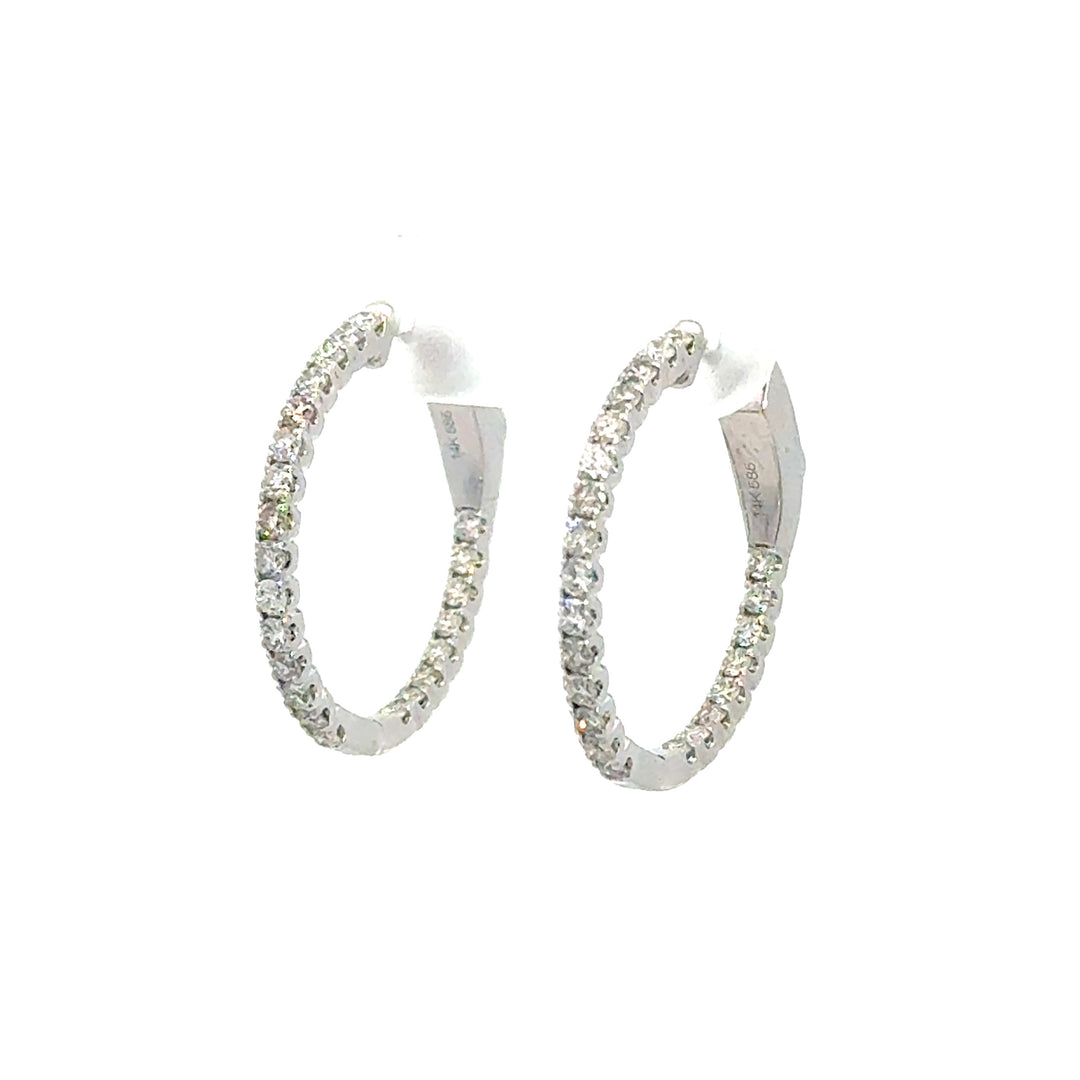 14k White Gold Round Diamond Hoop Earrings