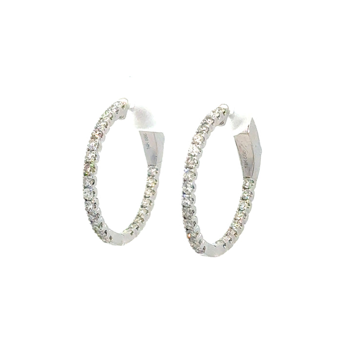 14k White Gold Round Diamond Hoop Earrings