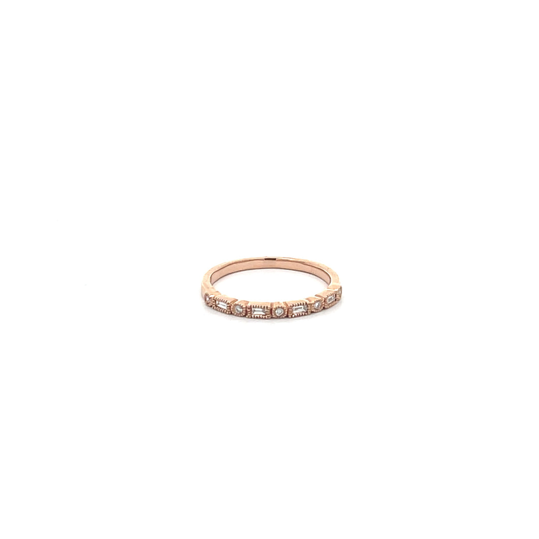 Diamond Baguette and Round Milgrain Stack Ring