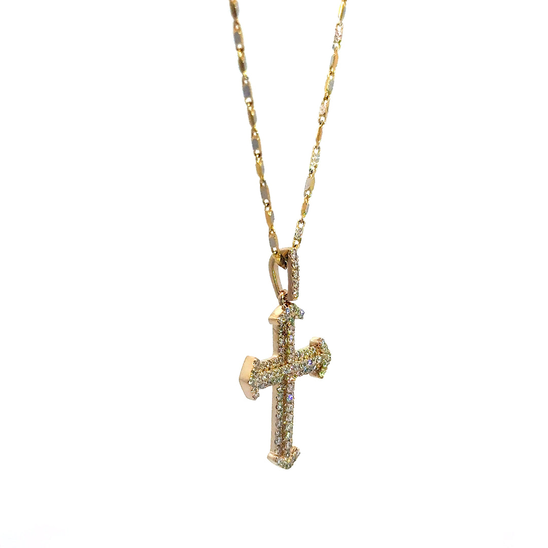 14k Two Tone Diamond Cross Necklace