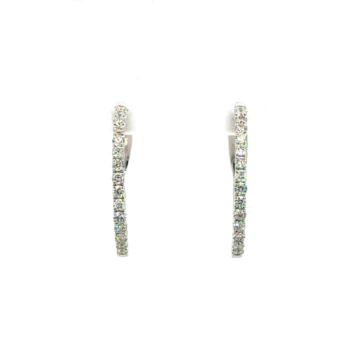 14k White Gold Round Diamond Hoop Earrings