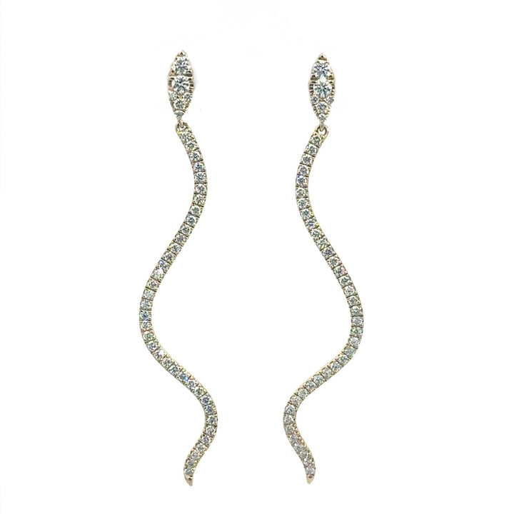 Serpent Earrings 14k Yellow Gold Round Diamond Dangle Earrings