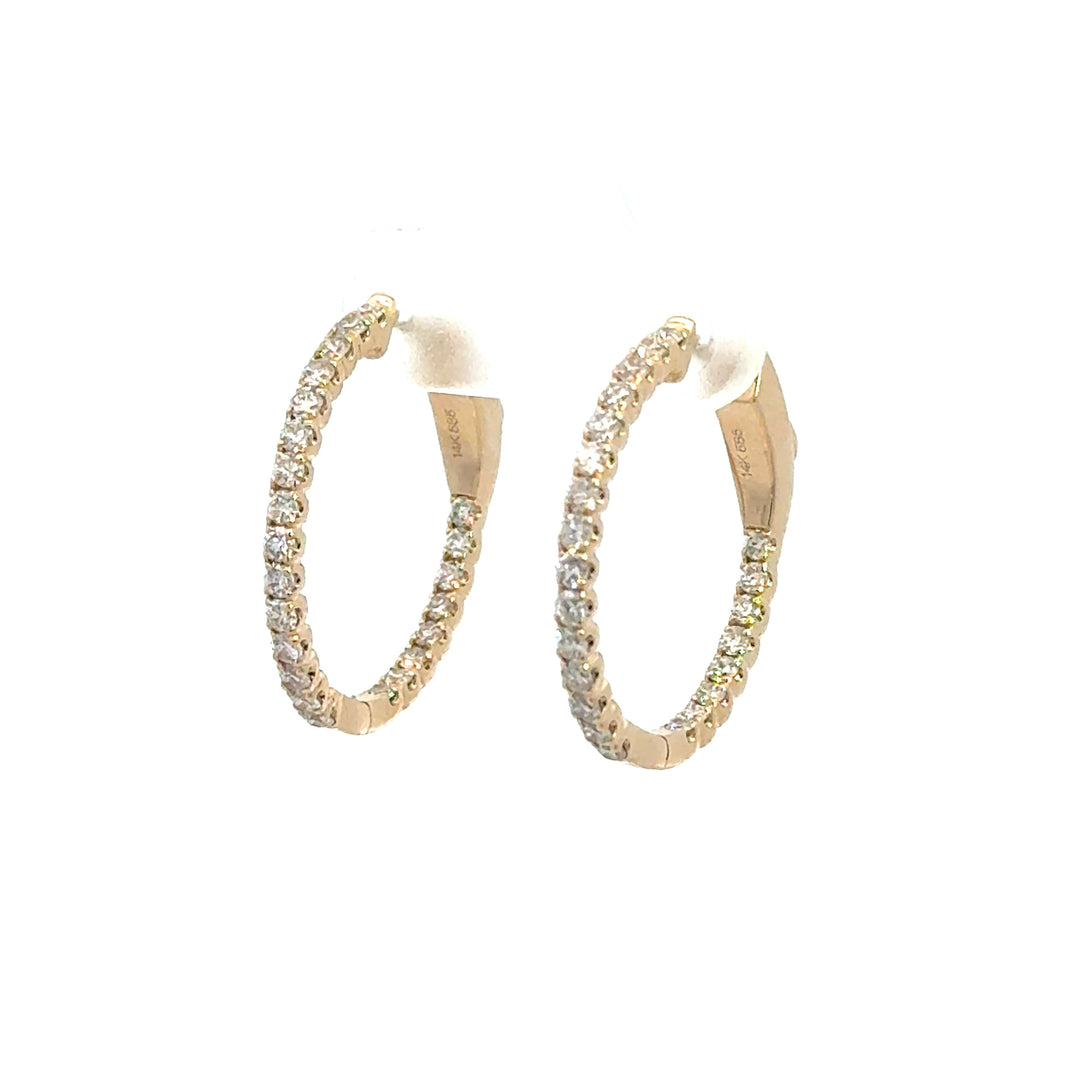14K Yellow Gold Round Diamond Hoop Earrings
