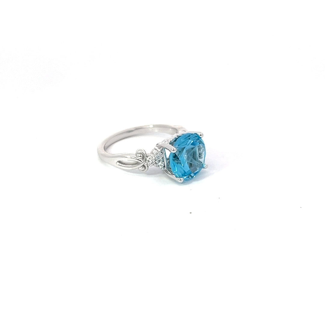 Lone Star Cut Blue Topaz White Gold Ring