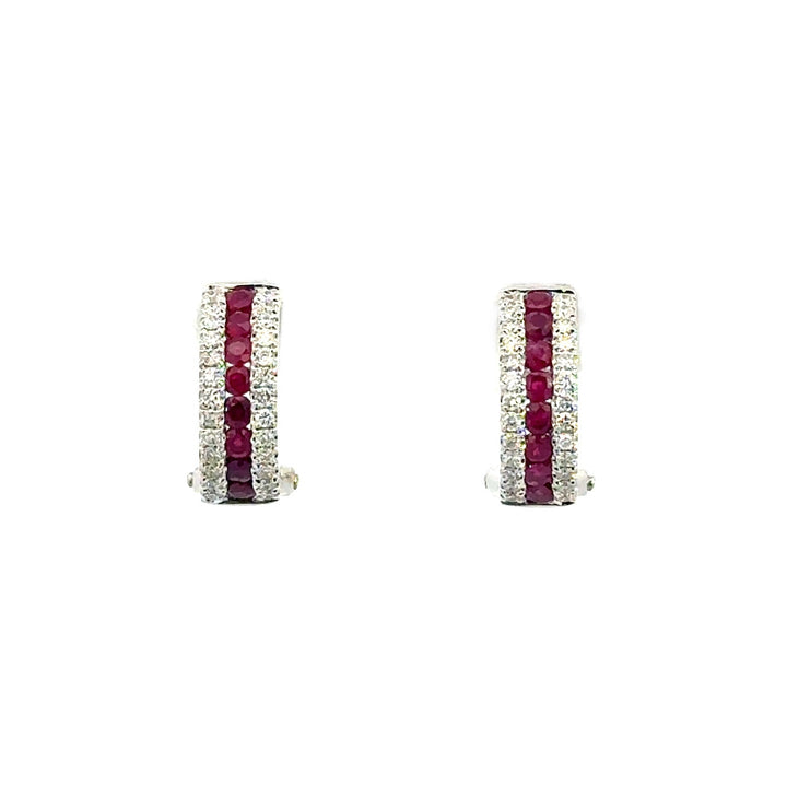 14k White Gold Spinel and Diamond Round Hoop Earrings