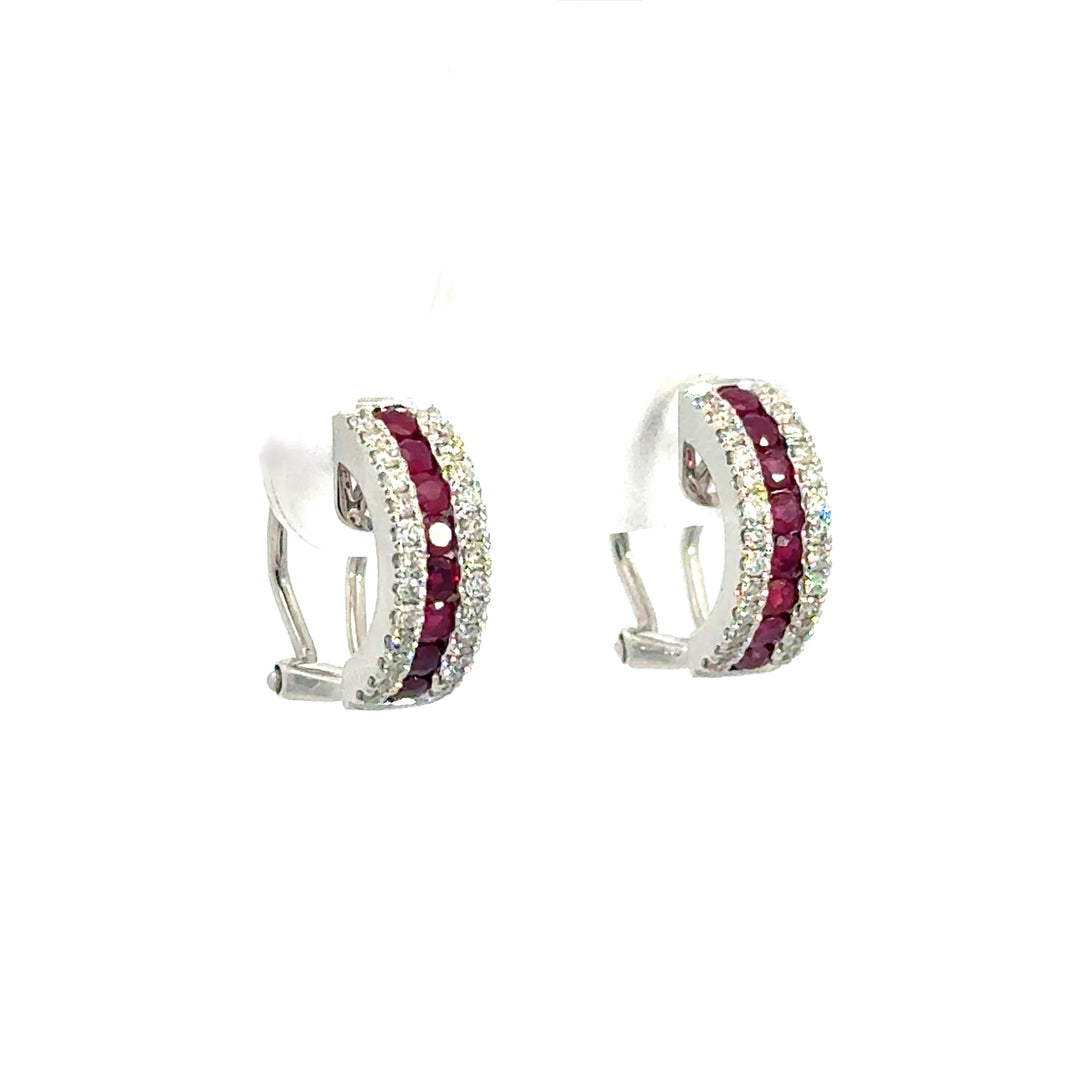 14k White Gold Spinel and Diamond Round Hoop Earrings