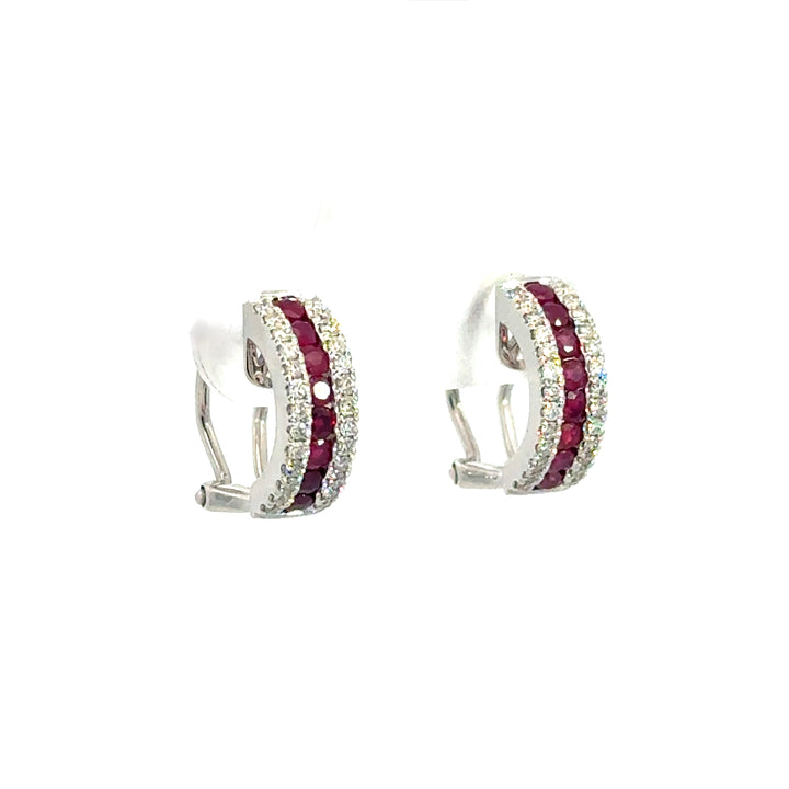 14k White Gold Spinel and Diamond Round Hoop Earrings