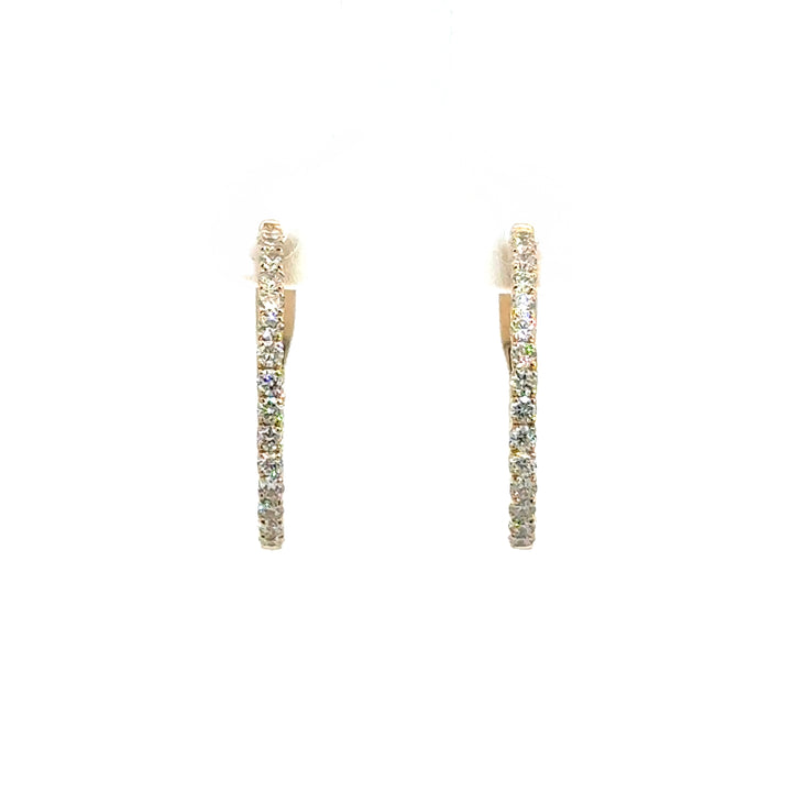 14K Yellow Gold Round Diamond Hoop Earrings
