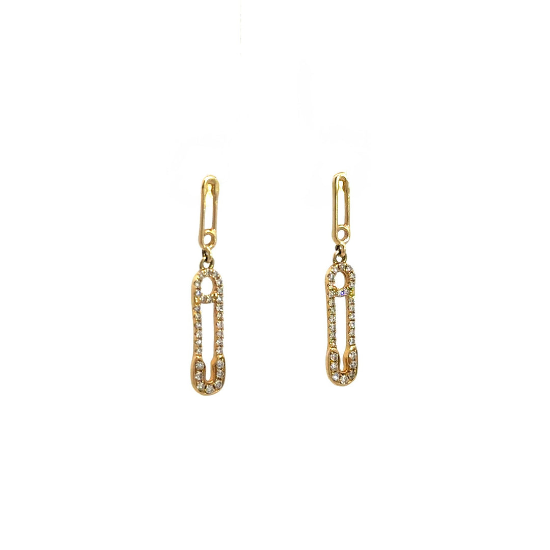 Safety Pin Diamond Drop Earrings