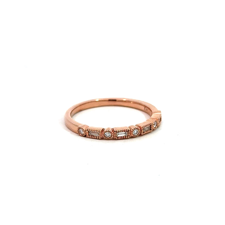 Baguette and Round Milgrain Stack Ring