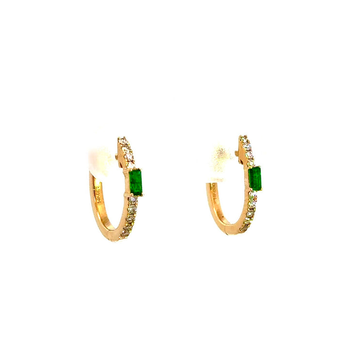 Emerald and Diamond Huggie Hoops