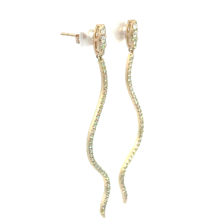 Serpent Earrings 14k Yellow Gold Round Diamond Dangle Earrings