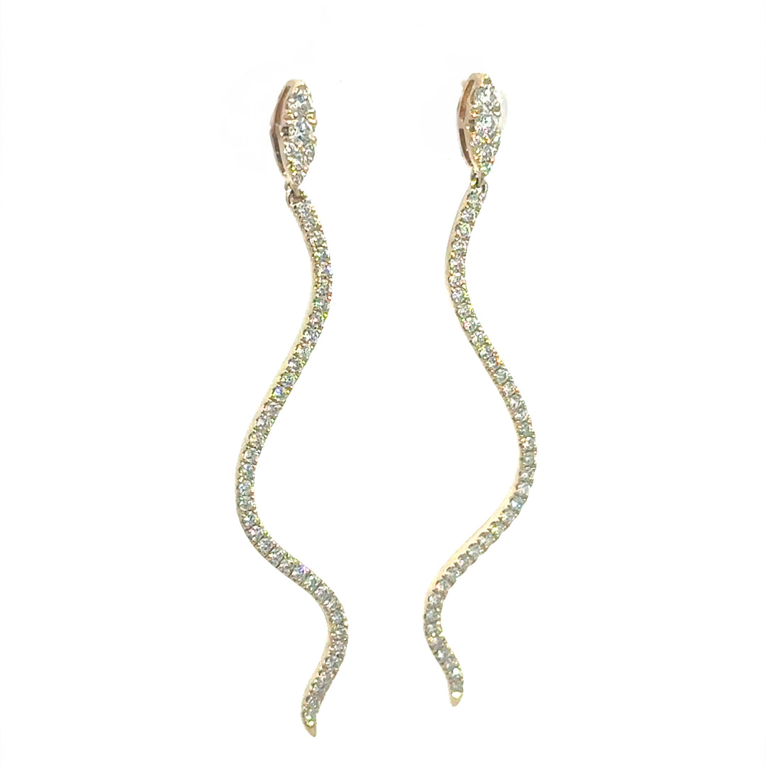 Serpent Earrings 14k Yellow Gold Round Diamond Dangle Earrings