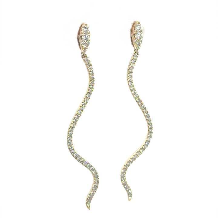 Serpent Earrings 14k Yellow Gold Round Diamond Dangle Earrings