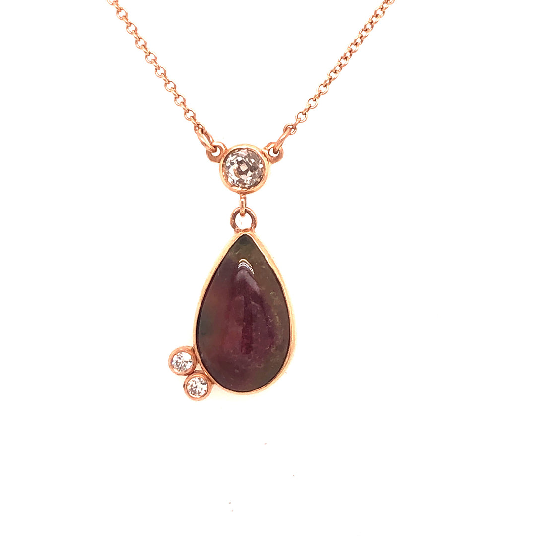 Watermelon Tourmaline Rose Gold Necklace - CaleesiDesigns