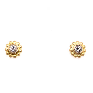 18k Yellow Gold Beaded Flower Stud Earrings - CaleesiDesigns
