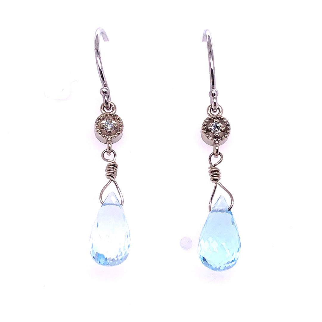 Sky Blue Topaz Briolette Diamond Earrings - CaleesiDesigns
