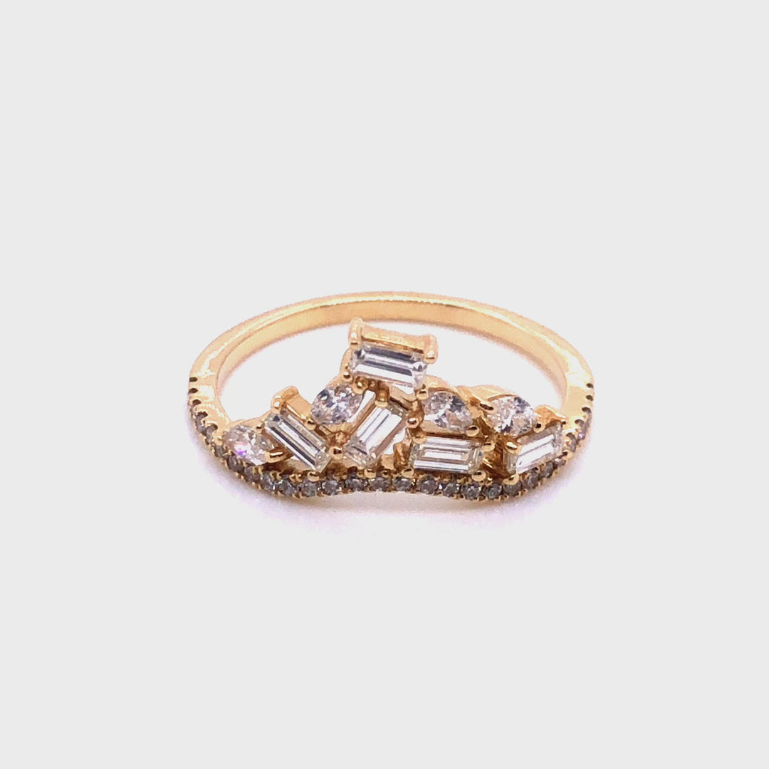 Marquise Round and Baguette Diamond Shadow Band Ring