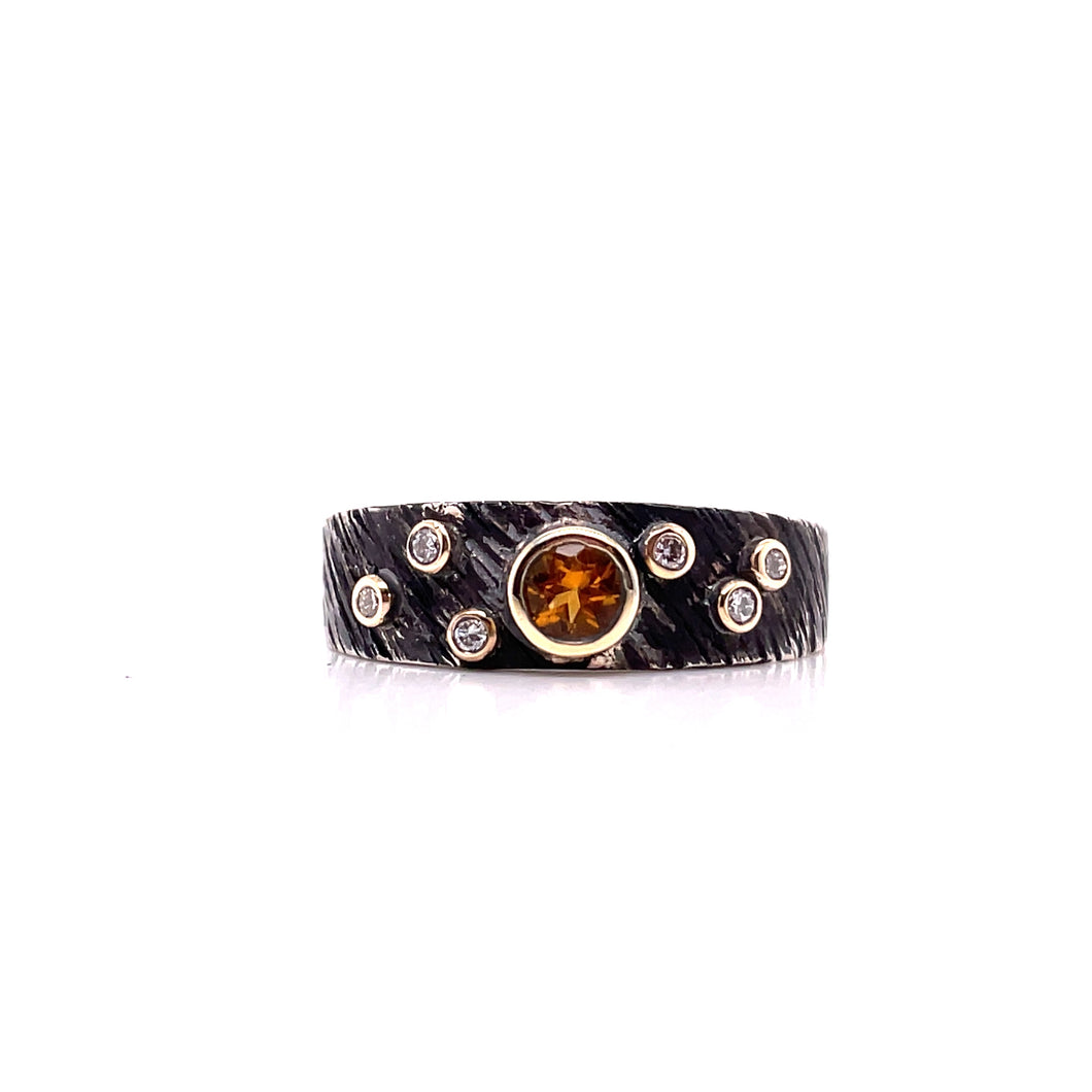 Rustic Citrine Diamond Bubblegum Ring