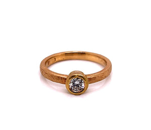 18k Yellow Gold Lab Grown Diamond Textured Solitare Ring - CaleesiDesigns