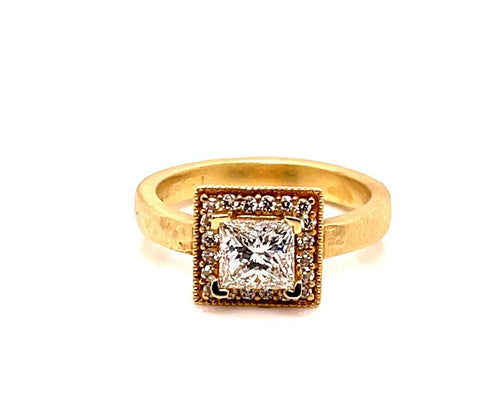 14kYG Princess cut diamond halo ring- Custom designs- Austin, Texas